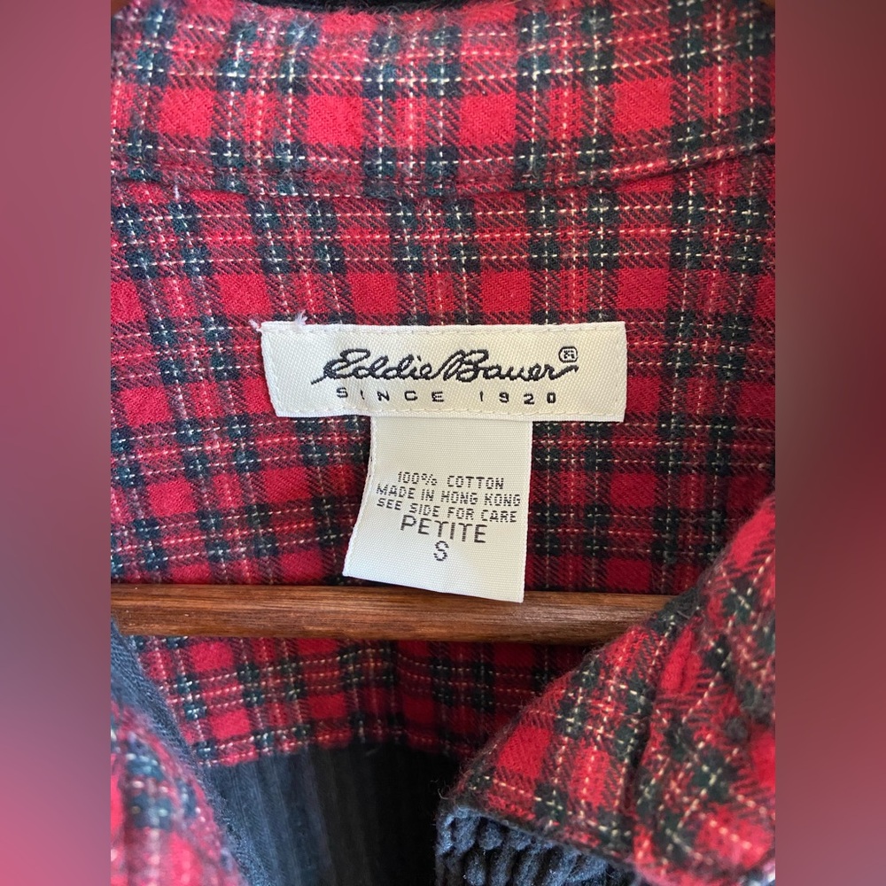 Vintage Eddie Bauer Black Corduroy Maxi Dress Red Plaid Cottagecore Petite Small - Picture 3 of 10